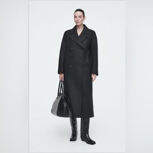 COS Double-Breasted Longline Charcoal Wool Pea Coat Will Ship Immediately